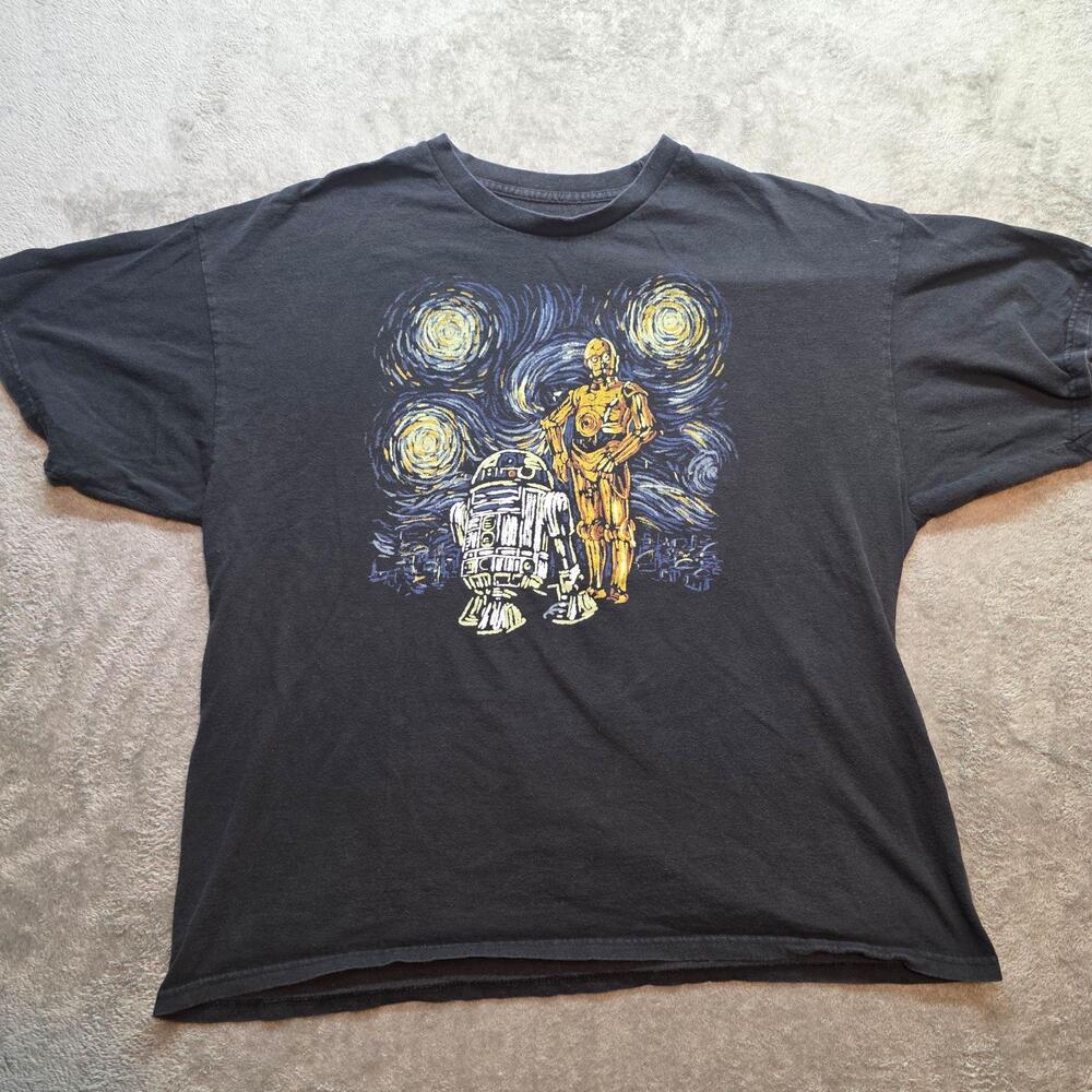 Star Wars Shirt Mens 2XL Black R2-D2 C-3PO Starry Night Graphic T-Shirt
